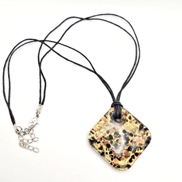 Dichroic Fused Glass 1.5" Square Pendant on 18" Hemp Cord Silvertone Closure - Picture 3 of 6